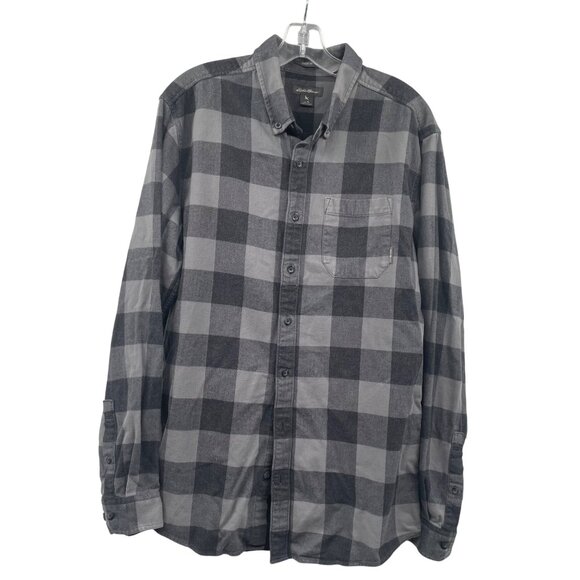 Eddie Bauer Men's Check Flannel Shirt Long Sleeve Classic Fit Gray Size TL - Picture 1 of 9